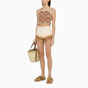 ALANUI Cropped Crochet Knit Top and Dip-Dye Denim Shorts Set Women WHITE Pants